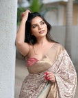 Mehendi Assam Silk Floral Printed Saree with Zari Woven Border