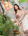 Mehendi Assam Silk Floral Printed Saree with Zari Woven Border