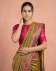 Mehendi Pure Viscose Silk Meenakari Zari Woven Saree with Traditional Pallu and Brocade Blouse