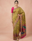 Mehendi Pure Viscose Silk Meenakari Zari Woven Saree with Traditional Pallu and Brocade Blouse