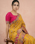 Mustard Pure Viscose Silk Meenakari Zari Woven Saree with Traditional Pallu and Brocade Blouse