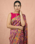 Purple Pure Viscose Silk Meenakari Zari Woven Saree with Traditional Pallu and Brocade Blouse