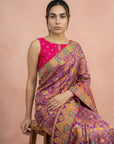 Purple Pure Viscose Silk Meenakari Zari Woven Saree with Traditional Pallu and Brocade Blouse