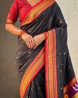 Top Trending Vitthala Contrast Paithani Saree Rakhumai Soft Silk Traditional Design