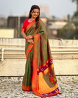 Top Trending Vitthala Contrast Paithani Saree Rakhumai Soft Silk Traditional Design