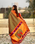 Top Trending Vitthala Contrast Paithani Saree Rakhumai Soft Silk Traditional Design