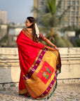 Top Trending Vitthala Contrast Paithani Saree Rakhumai Soft Silk Traditional Design