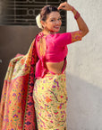 Cream Luxury Original Brocade Paithani Tissue Saree with Traditional Motifs Meenakari Pallu Jaal Zari Woven Saree