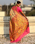 Cream Luxury Original Brocade Paithani Tissue Saree with Traditional Motifs Meenakari Pallu Jaal Zari Woven Saree