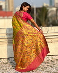 Mehendi Luxury Original Brocade Paithani Tissue Saree with Traditional Motifs & Meenakari Pallu Jaal Zari Woven Saree
