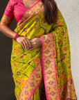 Mehendi Luxury Original Brocade Paithani Tissue Saree with Traditional Motifs & Meenakari Pallu Jaal Zari Woven Saree