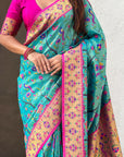 Blue Luxury Original Brocade Paithani Tissue Saree with Traditional Motifs Meenakari Pallu Jaal Zari Woven Saree