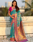 Blue Luxury Original Brocade Paithani Tissue Saree with Traditional Motifs Meenakari Pallu Jaal Zari Woven Saree