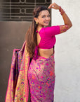 Violet Luxury Original Brocade Paithani Tissue Saree with Traditional Motifs & Meenakari Pallu Jaal Zari Woven Saree