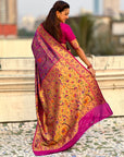 Violet Luxury Original Brocade Paithani Tissue Saree with Traditional Motifs & Meenakari Pallu Jaal Zari Woven Saree