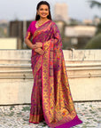Violet Luxury Original Brocade Paithani Tissue Saree with Traditional Motifs & Meenakari Pallu Jaal Zari Woven Saree