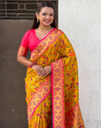 Yellow Gold Luxury Original Brocade Paithani Tissue Saree with Traditional Motifs Meenakari Pallu Jaal Zari Woven Saree