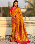 Yellow Gold Luxury Original Brocade Paithani Tissue Saree with Traditional Motifs Meenakari Pallu Jaal Zari Woven Saree