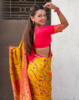 Yellow Gold Luxury Original Brocade Paithani Tissue Saree with Traditional Motifs Meenakari Pallu Jaal Zari Woven Saree