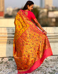 Yellow Gold Luxury Original Brocade Paithani Tissue Saree with Traditional Motifs Meenakari Pallu Jaal Zari Woven Saree