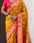 Yellow Gold Luxury Original Brocade Paithani Tissue Saree with Traditional Motifs Meenakari Pallu Jaal Zari Woven Saree