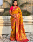 Yellow Gold Luxury Original Brocade Paithani Tissue Saree with Traditional Motifs Meenakari Pallu Jaal Zari Woven Saree