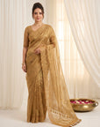 Gold Pure Organza Silk Saree Designer Party Wear Saree With Sequins Work Cutwork Border Wedding Festive Saree