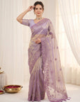 Lavender Pure Organza Silk Saree Designer Party Wear Saree With Sequins Work Cutwork Border Wedding Festive Saree