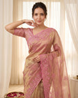 Pink Pure Organza Silk Saree Designer Party Wear Saree With Sequins Work Cutwork Border Wedding Festive Saree