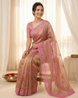 Pink Pure Organza Silk Saree Designer Party Wear Saree With Sequins Work Cutwork Border Wedding Festive Saree
