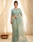Sky Pure Organza Silk Saree Designer Party Wear Saree With Sequins Work Cutwork Border Wedding Festive Saree