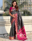 Premium Soft Silk Ikat Weave Pichwai Pallu Saree with Contrast Brocade Blouse