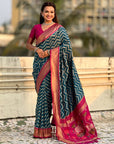 Premium Soft Silk Ikat Weave Pichwai Pallu Saree with Contrast Brocade Blouse