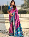 Premium Soft Silk Ikat Weave Pichwai Pallu Saree with Contrast Brocade Blouse