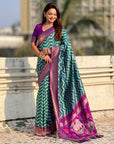 Premium Soft Silk Ikat Weave Pichwai Pallu Saree with Contrast Brocade Blouse