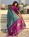 Premium Soft Silk Ikat Weave Pichwai Pallu Saree with Contrast Brocade Blouse