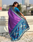Premium Soft Silk Ikat Weave Pichwai Pallu Saree with Contrast Brocade Blouse