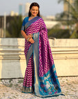 Premium Soft Silk Ikat Weave Pichwai Pallu Saree with Contrast Brocade Blouse