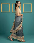 Black Soft Tussar Silk Saree Bandhani Floral Print Zari Border Traditional Saree With Blouse