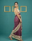 Wine Soft Tussar Silk Saree Bandhani Floral Print Zari Border Traditional Saree With Blouse