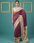 Wine Soft Tussar Silk Saree Bandhani Floral Print Zari Border Traditional Saree With Blouse