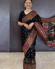 Heena Gehani in our Jade Black Pashmina Kashmiri Silk Zari Woven Saree