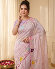 Baby Pink Original Glass Tissue Saree Designer Party Wear Saree With Multi Thread Embroidery Handwork Border Wedding Festive Saree