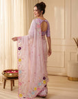 Baby Pink Original Glass Tissue Saree Designer Party Wear Saree With Multi Thread Embroidery Handwork Border Wedding Festive Saree
