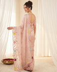 Peach Original Glass Tissue Saree Designer Party Wear Saree With Multi Thread Embroidery Handwork Border Wedding Festive Saree