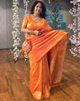 Orange Soft Silk Dual Zari Woven Saree with Peacock Border