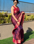 Navy Blue Soft Kashmiri Silk Zari Woven Contrast Saree