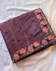Wine Pure Crush Silk Multicolor Floral Designer Embroidered Saree