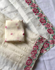 Cream Pure Crush Silk Multicolor Floral Designer Embroidered Saree