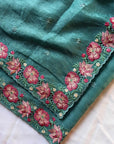 Teal Blue Pure Crush Silk Multicolor Floral Designer Embroidered Saree